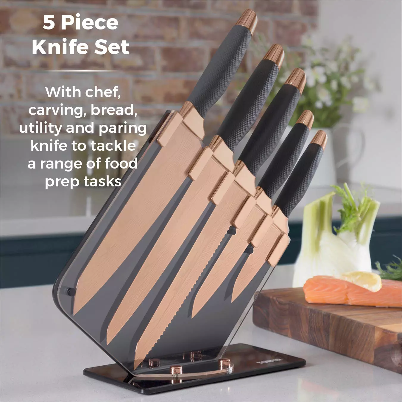 Rose Gold Titanium 5 PC Knife Block