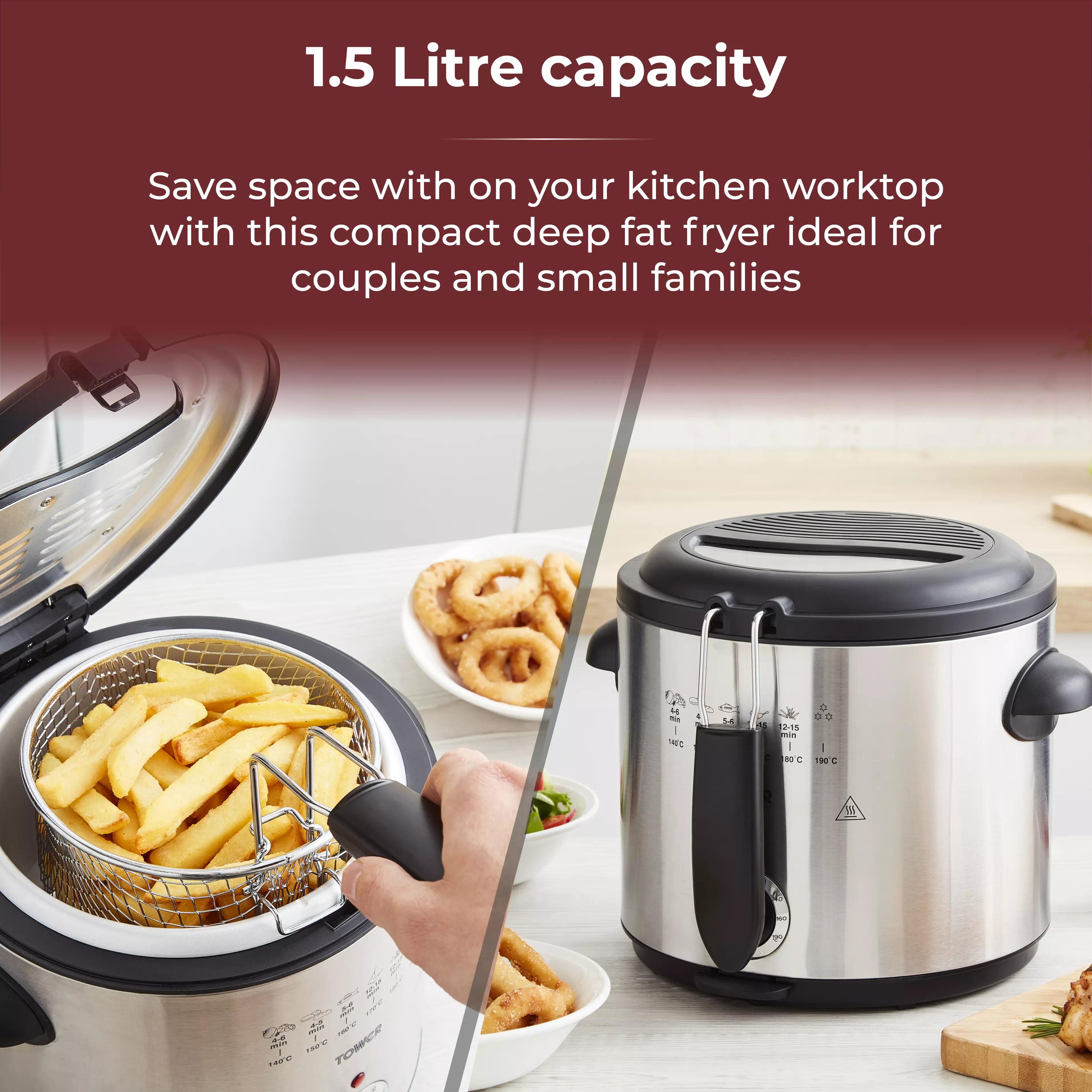 1.5L Stainless Steel Compact Deep Fryer