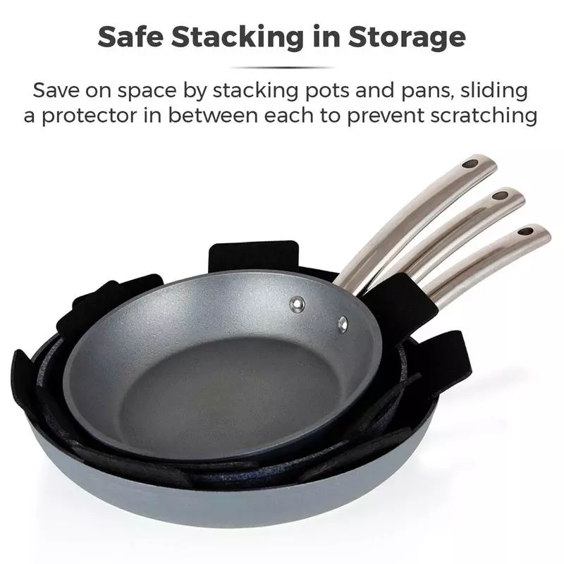 Heynna premium felt pan protectors set of 5 for pots and pans  stacked protection also a cup protector  32 cm pan protectors black 