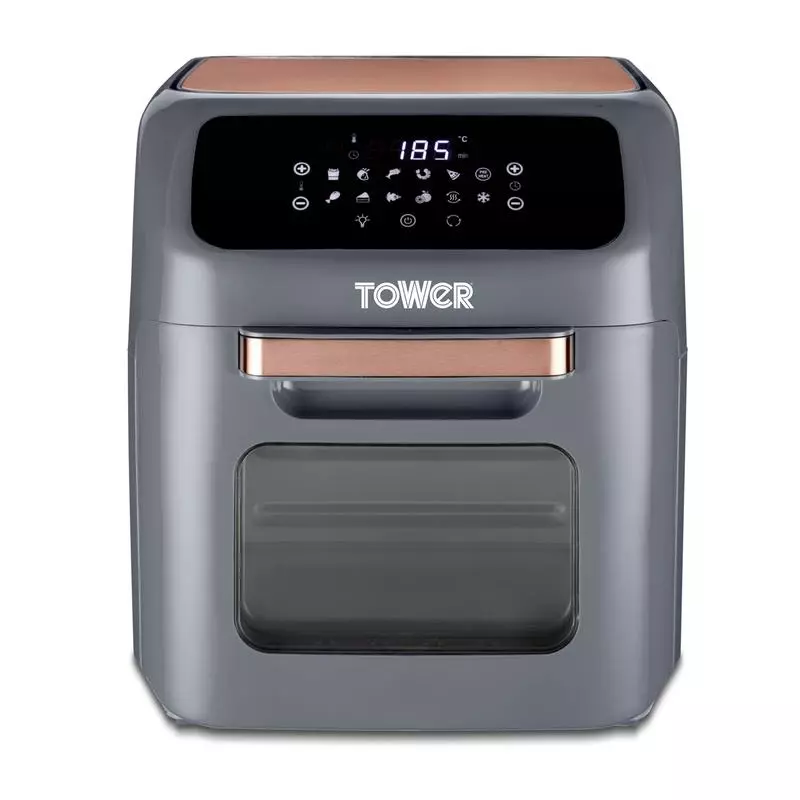 Black 12 Litre Tower T17065 Manual Air Fryer Oven with Rapid Air Circulation and 10 Preset Cooking Options 