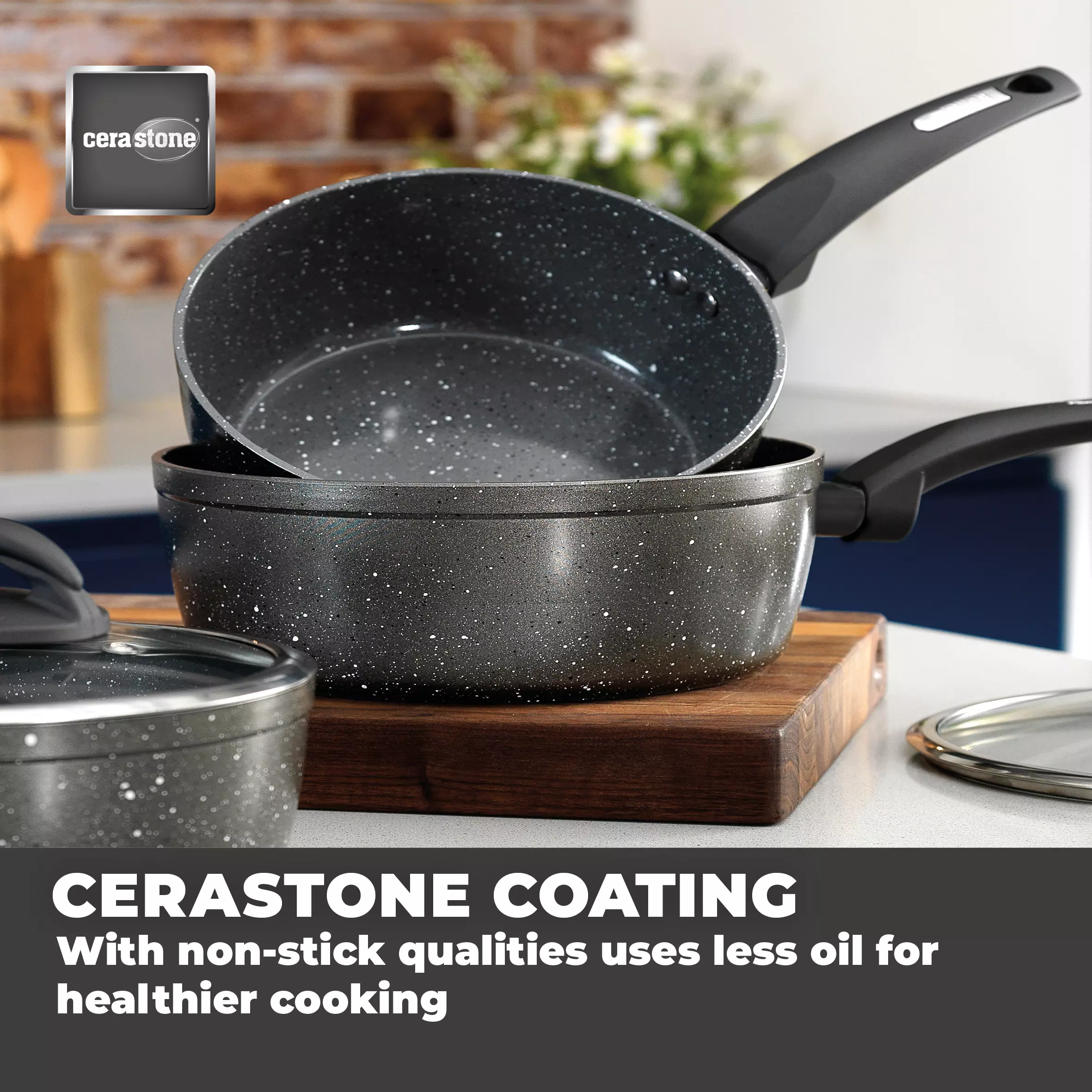Graphite 3 Piece Tower Cerastone Forged aluminium Saucepan Set with Easy Clean Non-Stick Ceramic Coating 