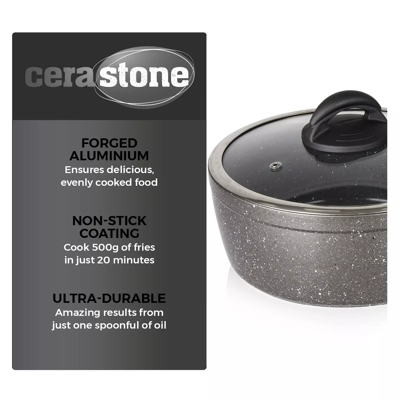  Tower Cerastone Induction Casserole Dish with Glass Lid, Non  Stick Ceramic Coating, Easy to Clean, Graphite, 24 cm: Home & Kitchen