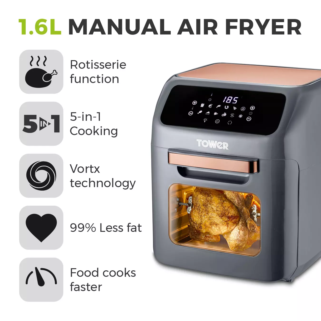 Tower Digital Air Fryer Oven-12 Litre ~Functions: Fryer with